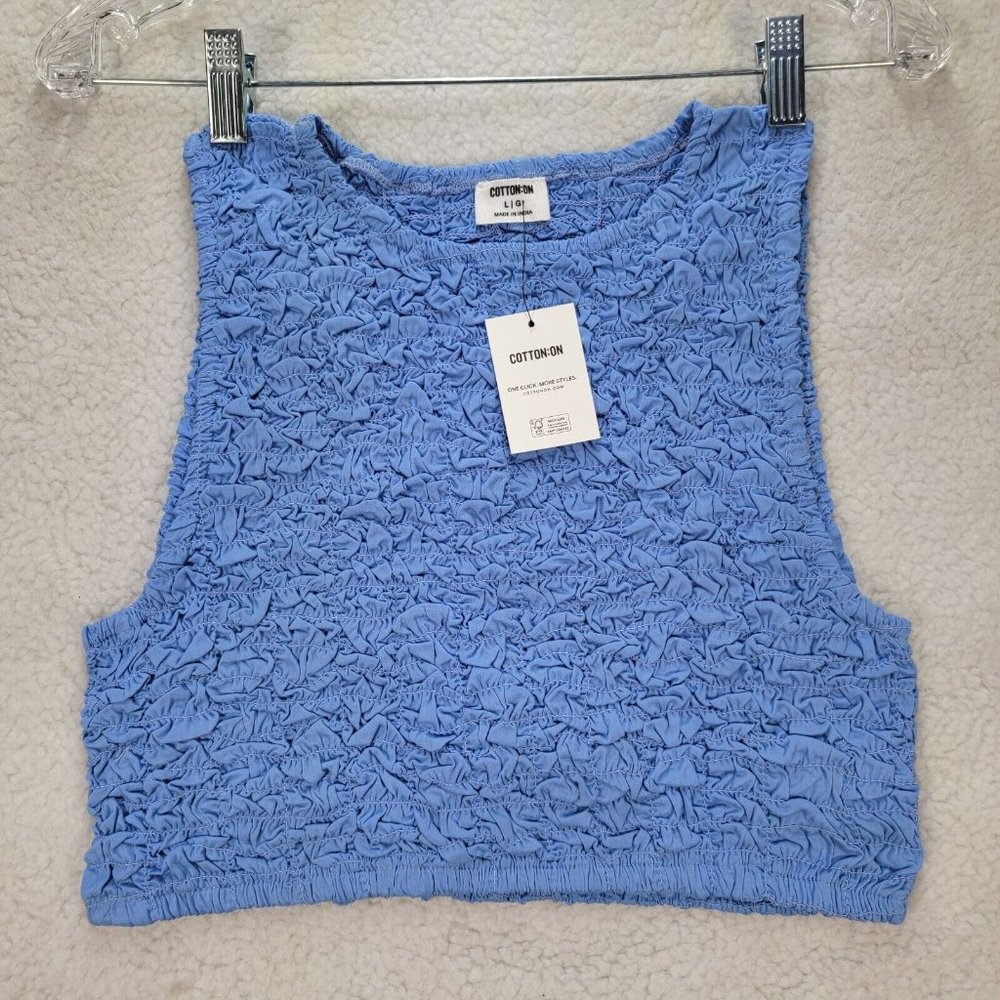NWT Cotton On Blue Stretch Scrunchie Y2K Style Sleeveless Sexy Crop Top - Picture 1 of 12